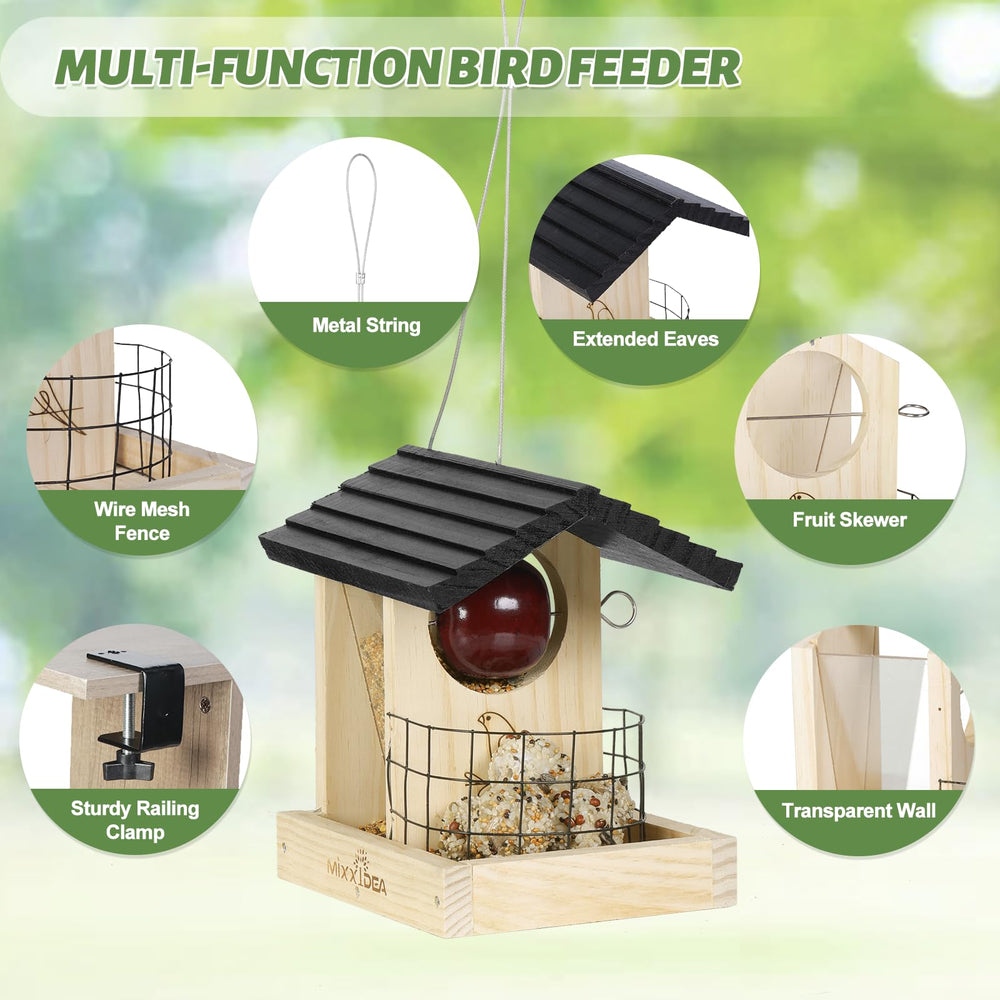 MIXXIDEA feeder hanging from tree branch showing versatile mounting benefit