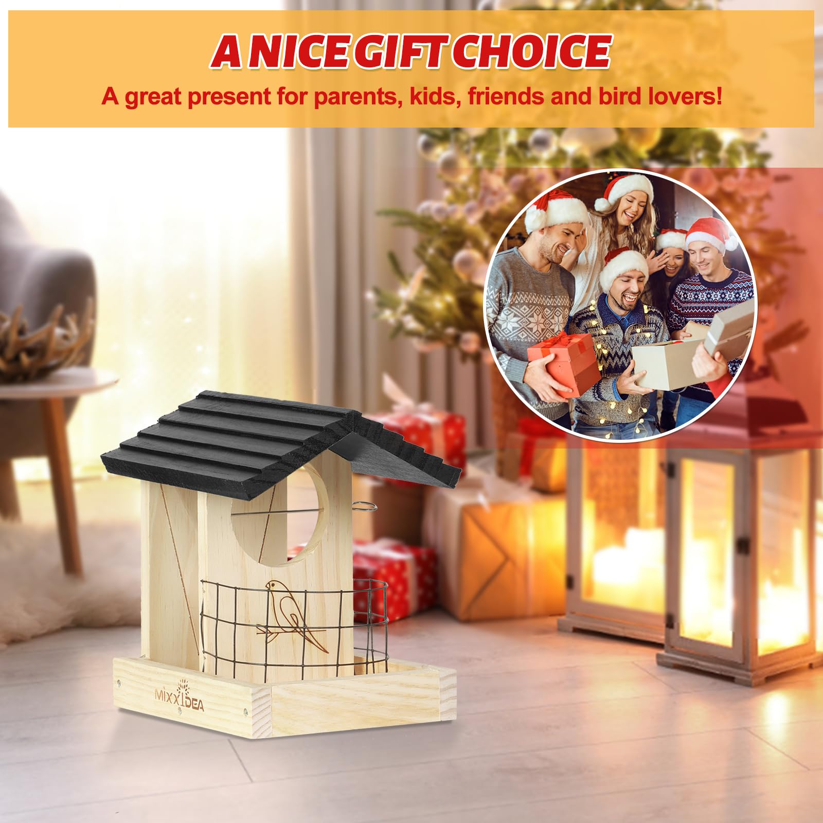 MIXXIDEA feeder in garden with birds showing attraction and backyard enjoyment benefit