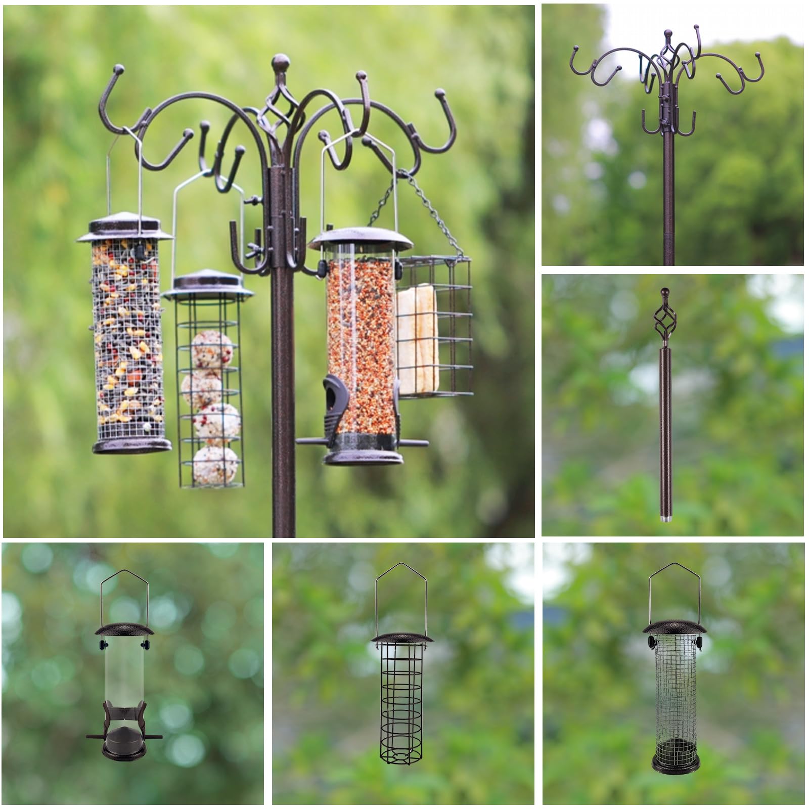 MIXXIDEA garden setting with feeders attracting birds in backyard