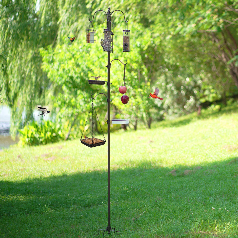 MIXXIDEA six curved hanging hooks holding different feeders, prevents crowding