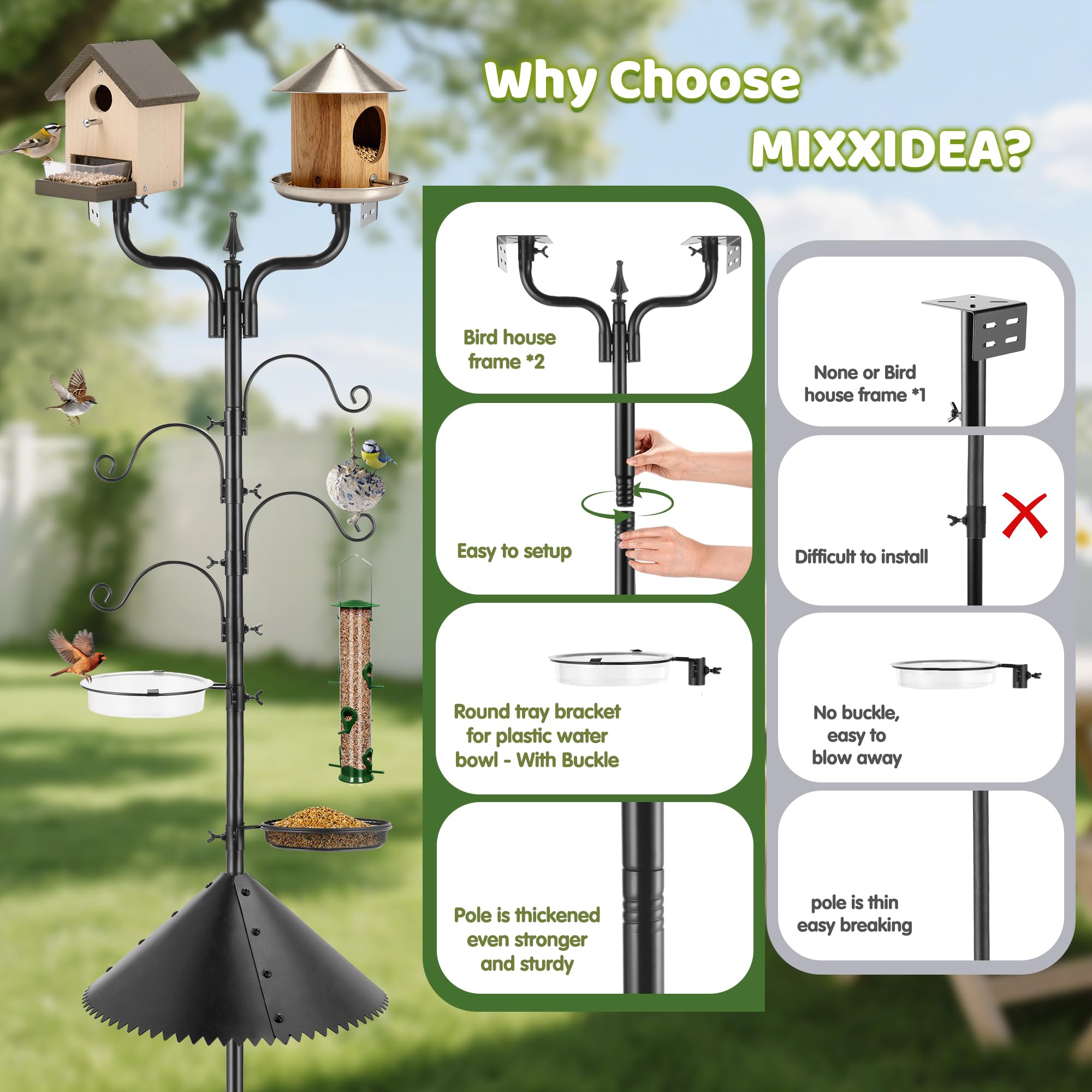 MIXXIDEA water bowl with metal snap brackets secured to withstand wind benefit