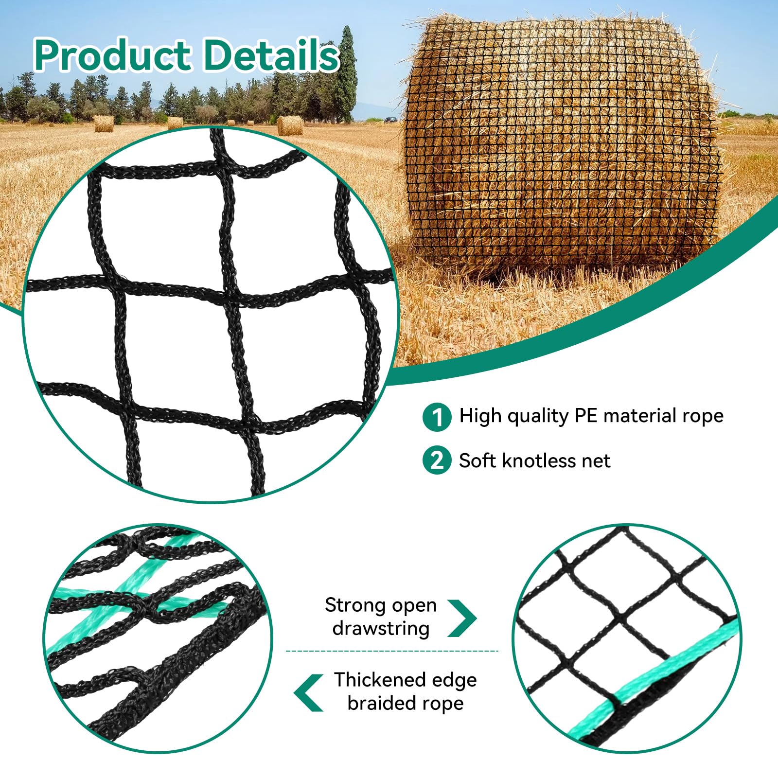 MIYABALA hay net fitted on round bale outdoors to reduce waste