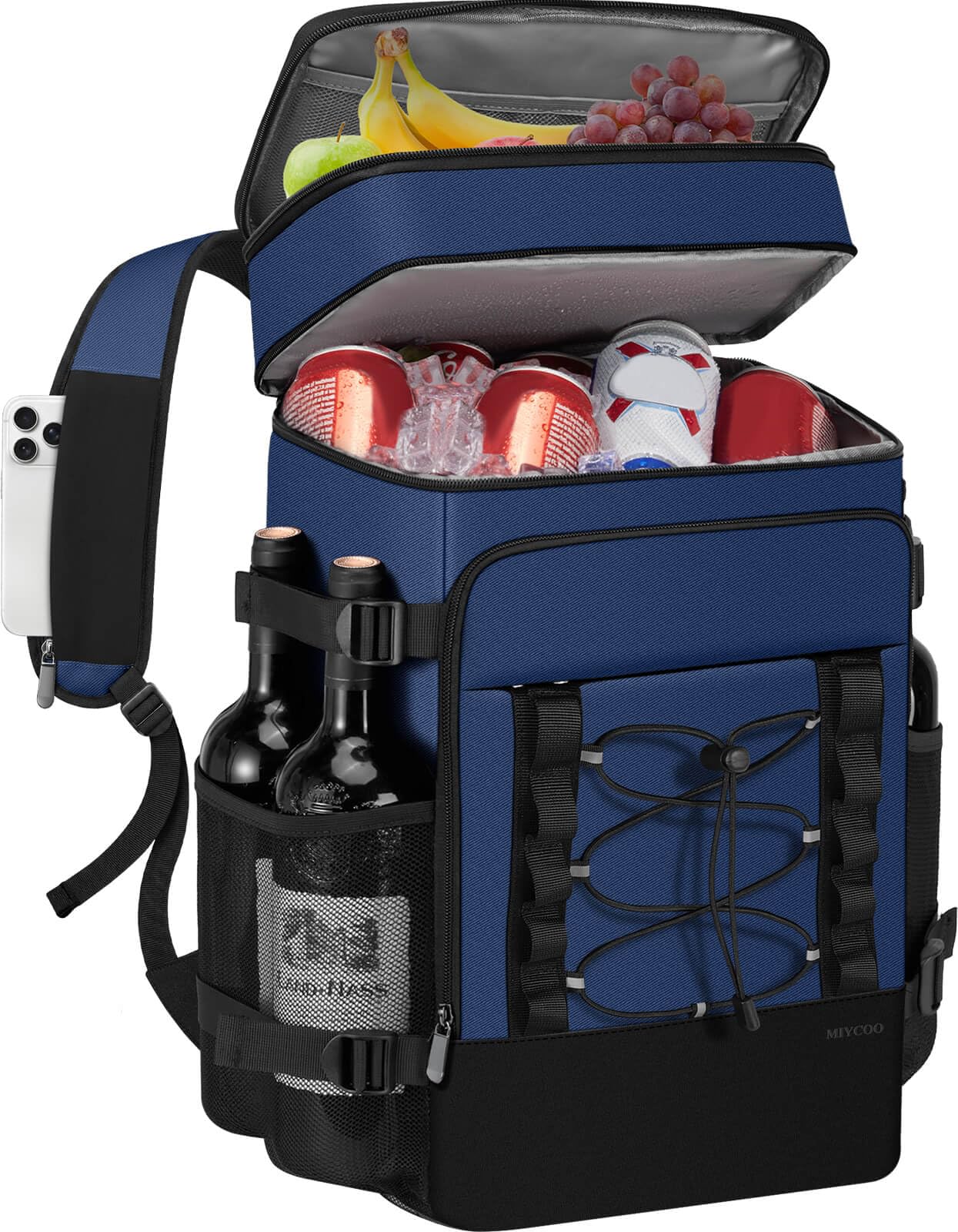 MIYCOO front view of cooler backpack showing capacity and pockets benefit convenience