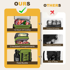 MIYCOO open compartments displaying top snack pocket and bottom insulated can space