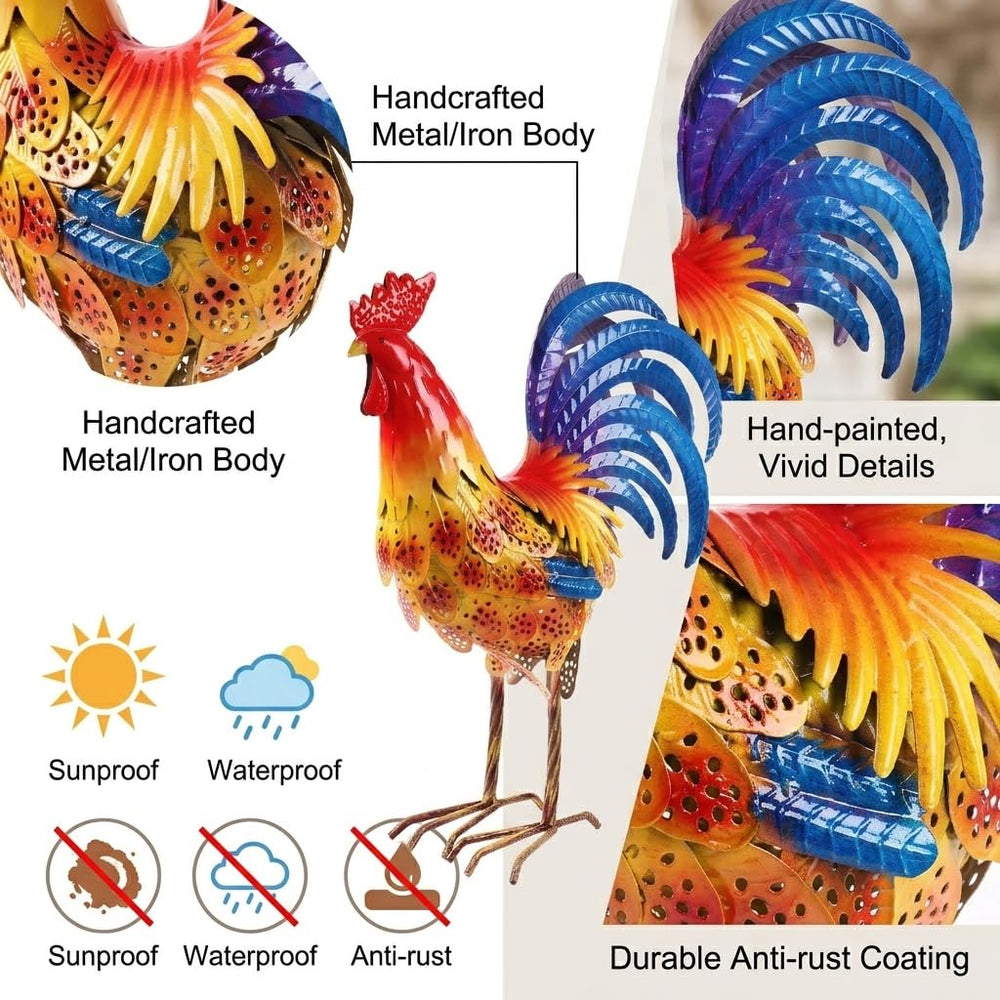Miyolo rooster on patio giving rustic style and weather-resistant benefit
