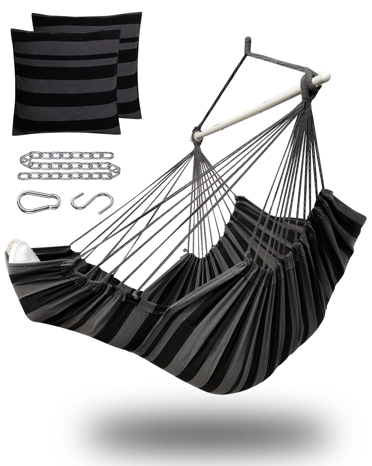 MIZTLI hammock chair front view showing full seat and spreader bar for comfortable lounging