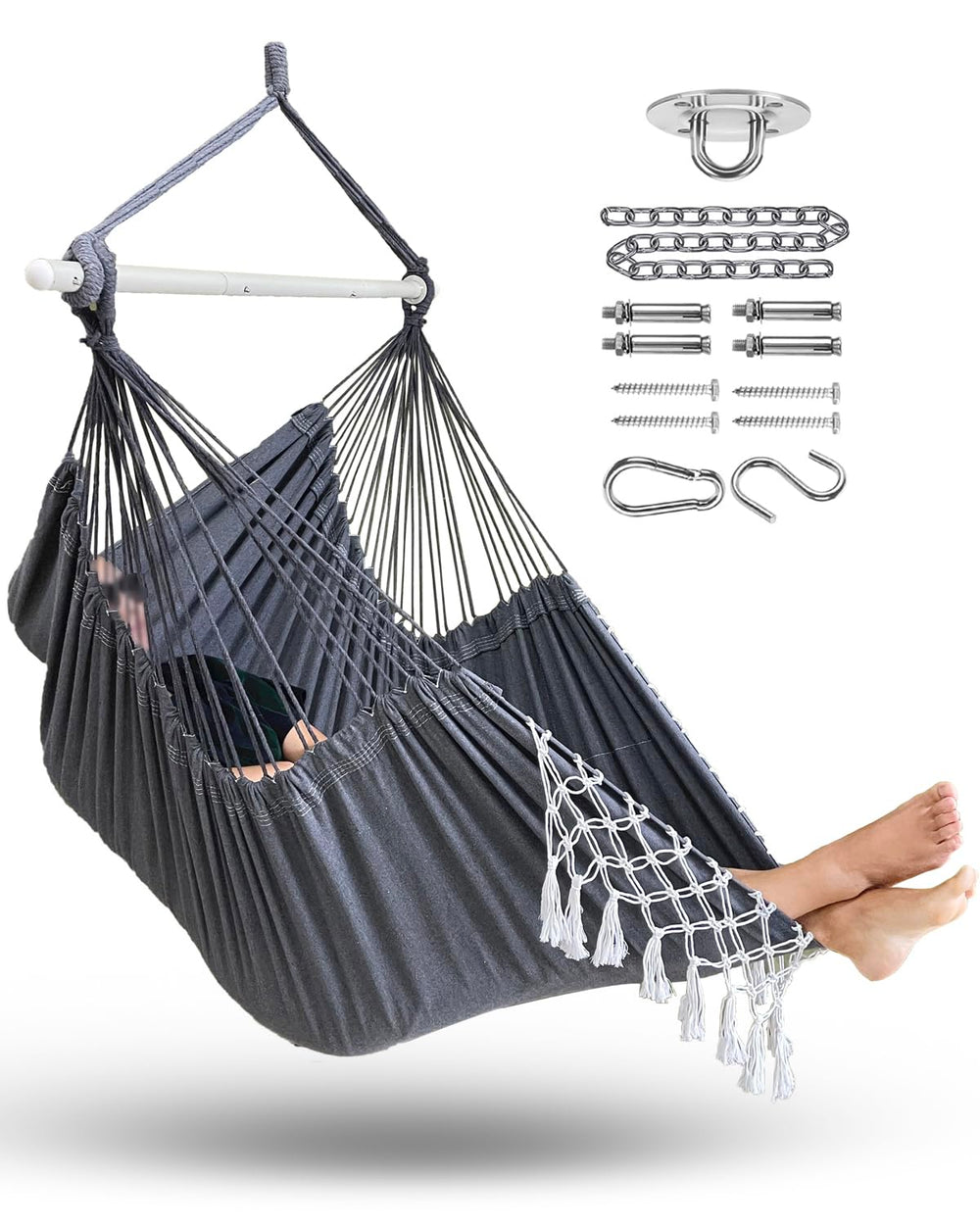 MIZTLI front view showing large cotton hammock chair and roomy seat comfort