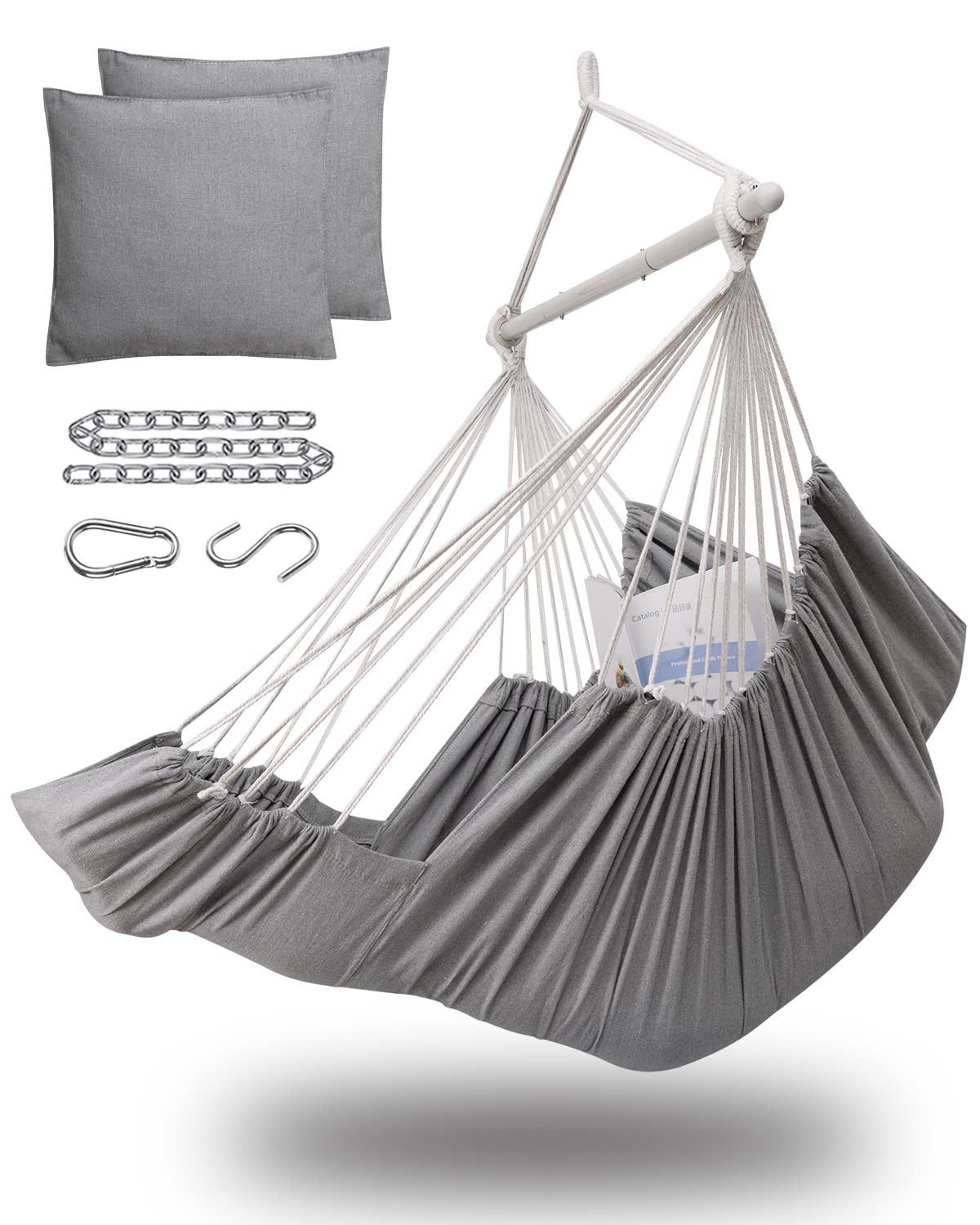 MIZTLI hammock chair front view showing roomy seat and balanced design benefit comfort