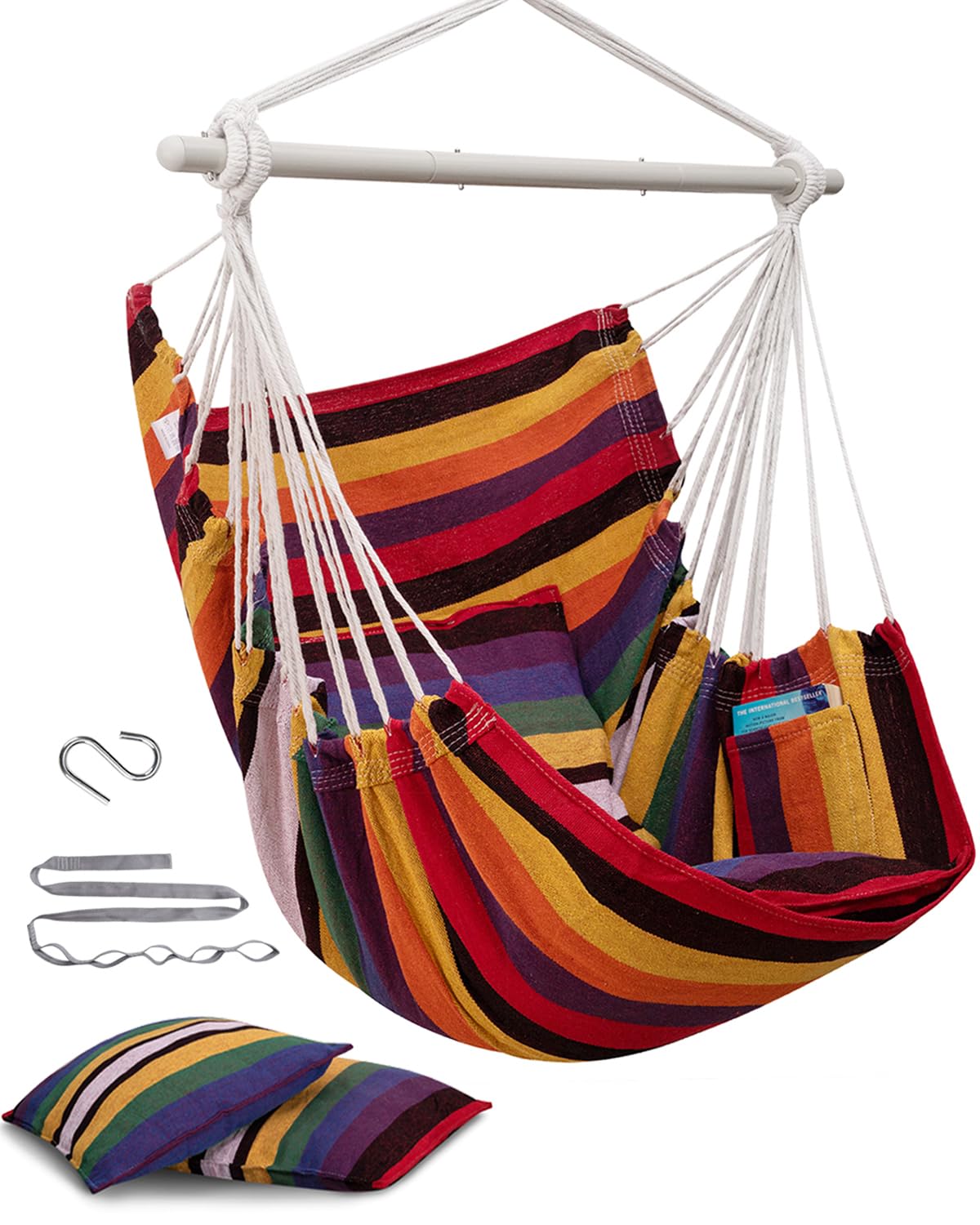 MIZTLI front view of hammock chair showing full seat and steel bar for sturdy support
