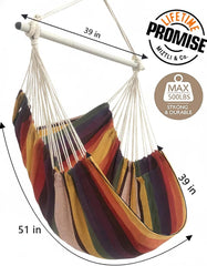 MIZTLI hammock chair hung on patio demonstrating weather-ready outdoor relaxation