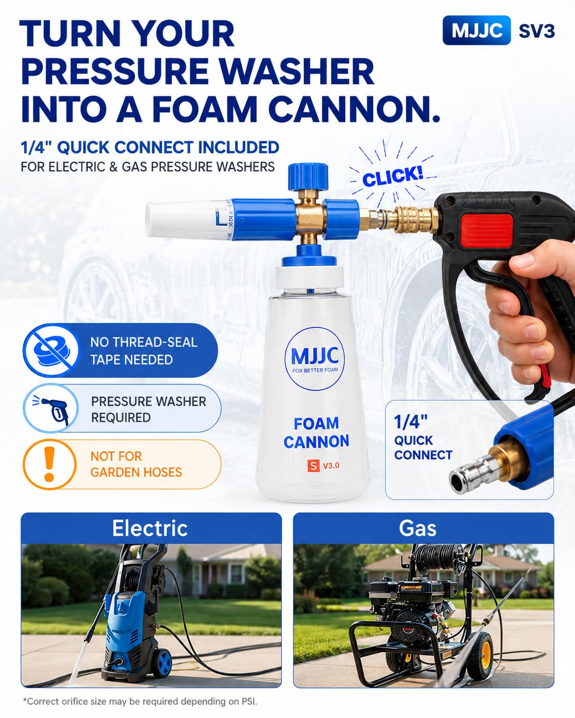 MJJC nozzle and 1/4 inch quick connector visible, enabling fast, leak-free hookups