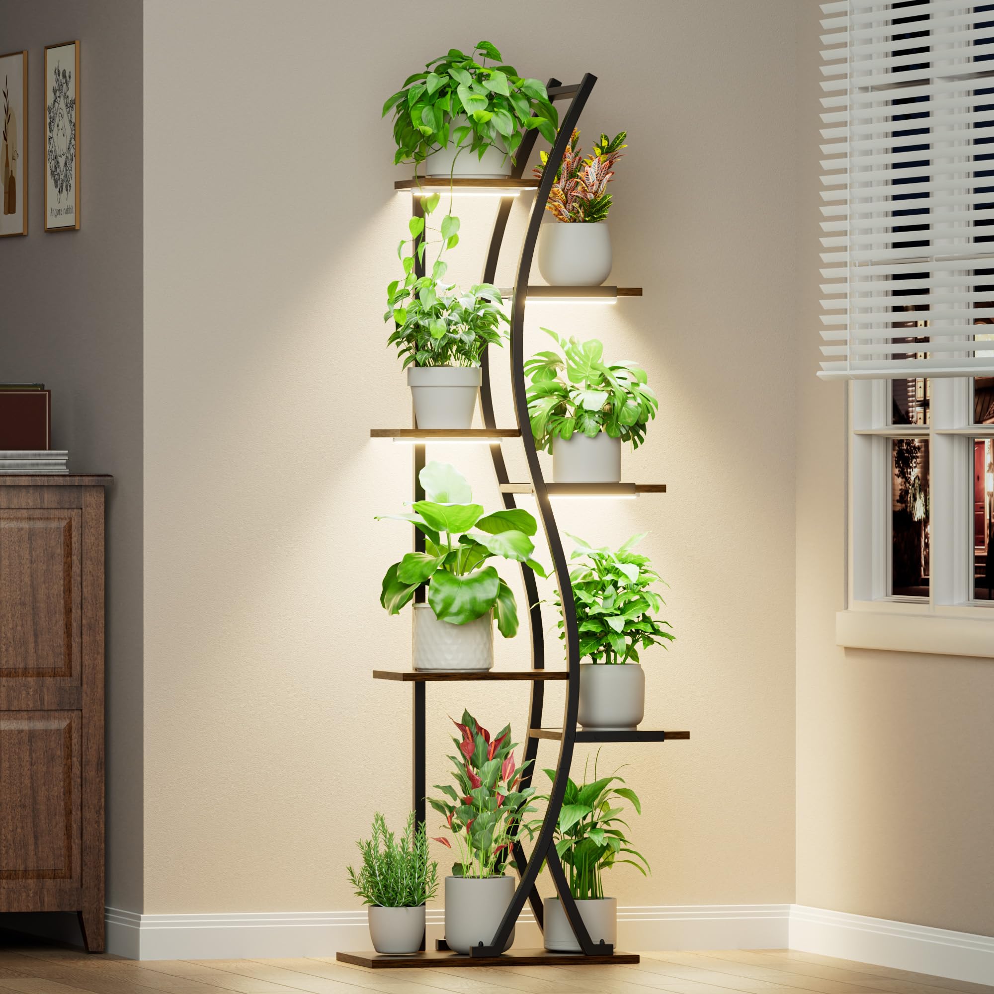 MJOMKN front view of full 7-tier stand showing organized plant display and space saving