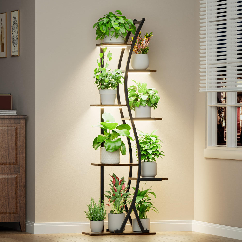 MJOMKN front view of full 7-tier stand showing organized plant display and space saving