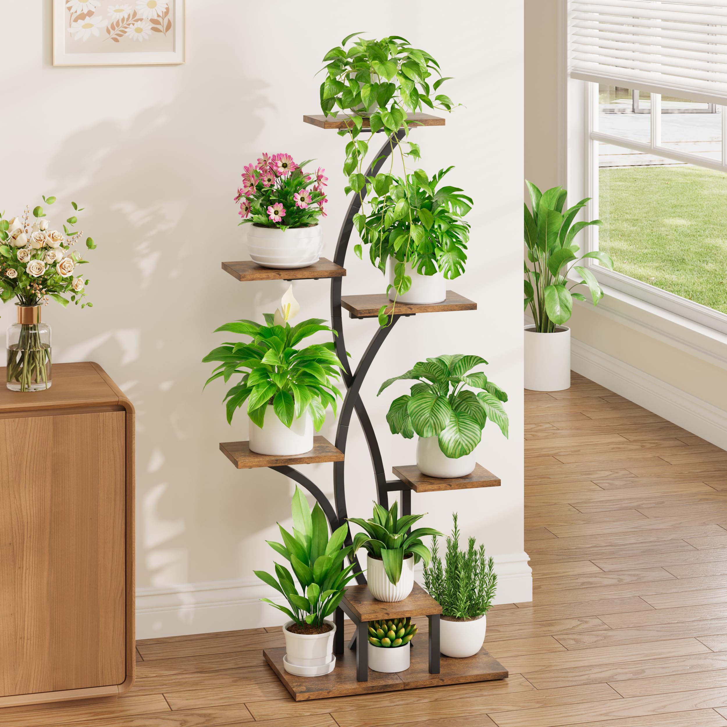 MJOMKN plant stand styled in living room corner providing decor and green display benefit