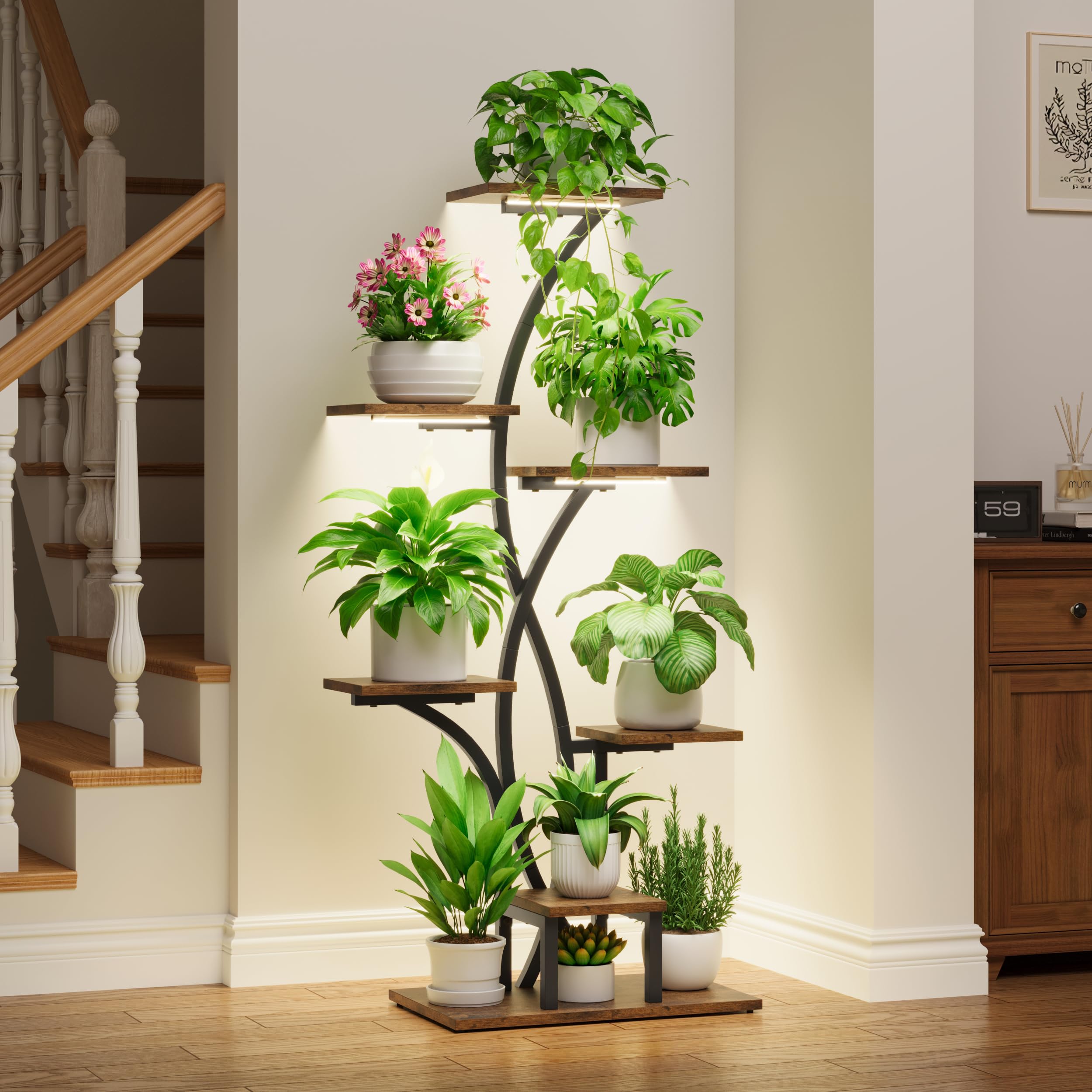 MJOMKN detailed view of seven tiered shelves illustrating secure pot placement and access