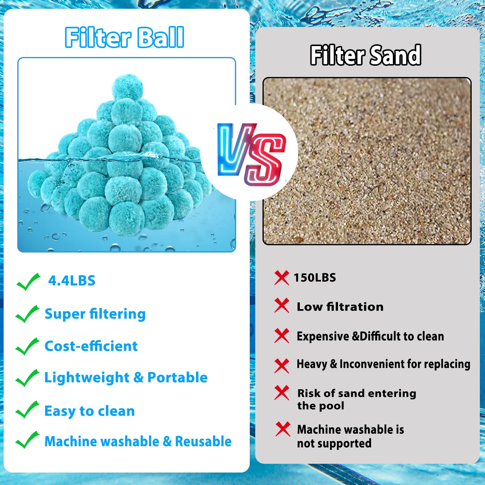 MJZ filter balls settled inside a sand-style filter tank for easy installation