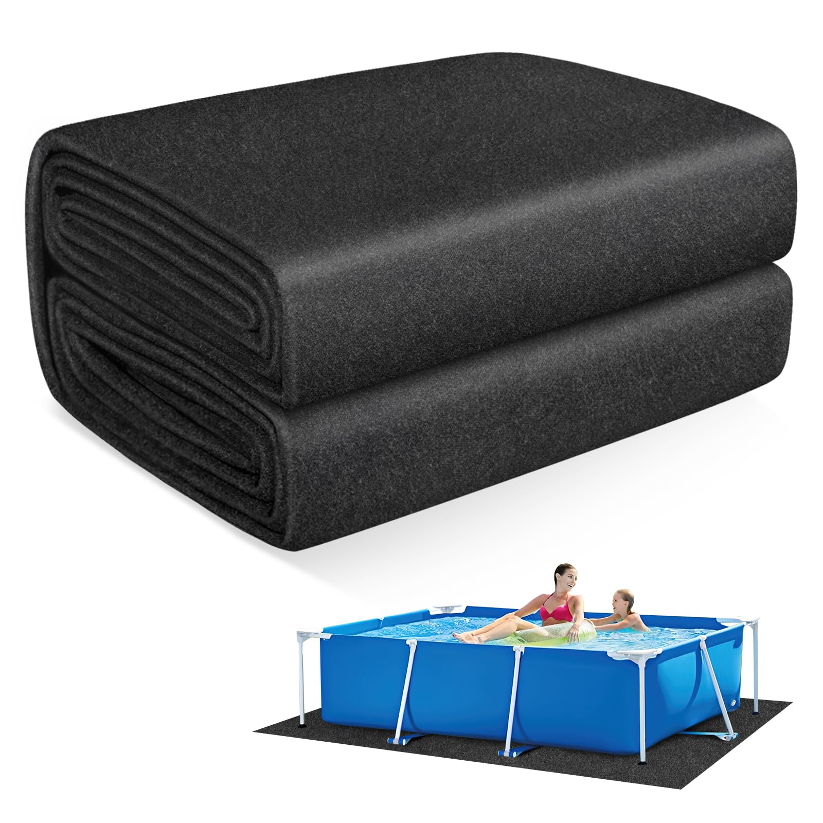 MJZ 18x9 front view of pool liner pad packaging showing size and protection benefits