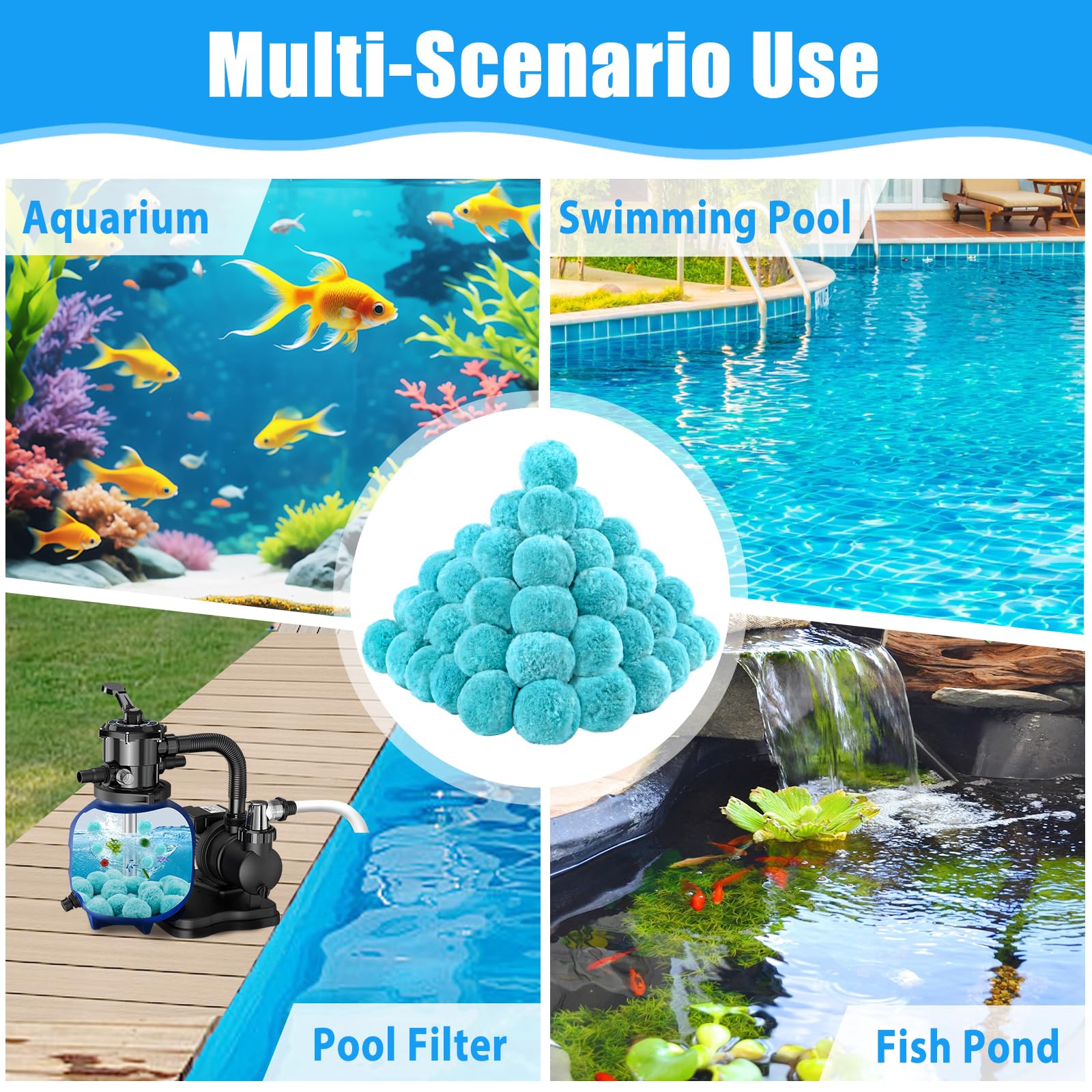 MJZ lifestyle backyard pool showing clear water after filtration with balls