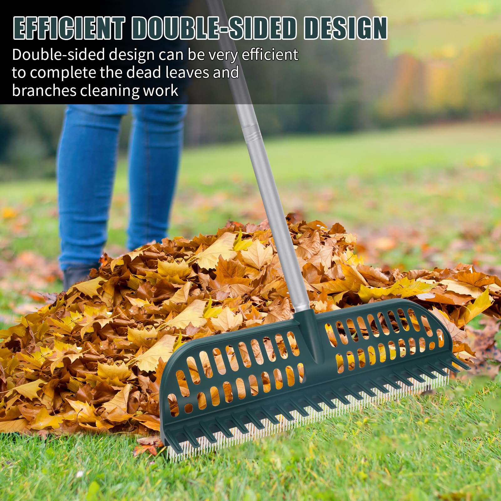 MJZ rake beside a shoe to show scale and confirm 18-inch head coverage benefits