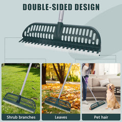 MJZ closeup of dense PA bristles lifting leaves and pet hair for gentler cleaning