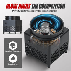 Mkevi blower and base connection detail ensures tight seal and steady inflation