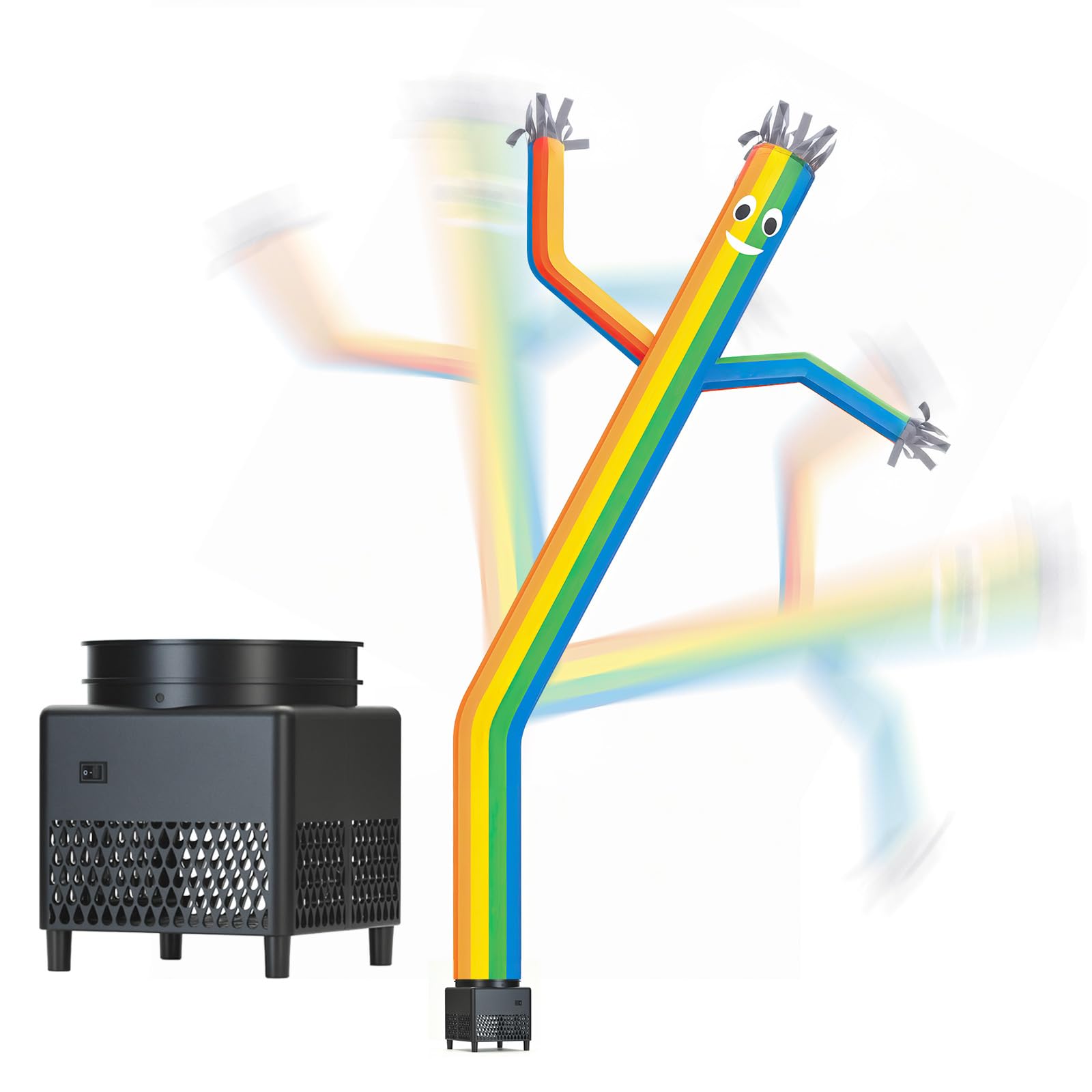 Mkevi front view inflatable tube man showing colorful rainbow and high visibility