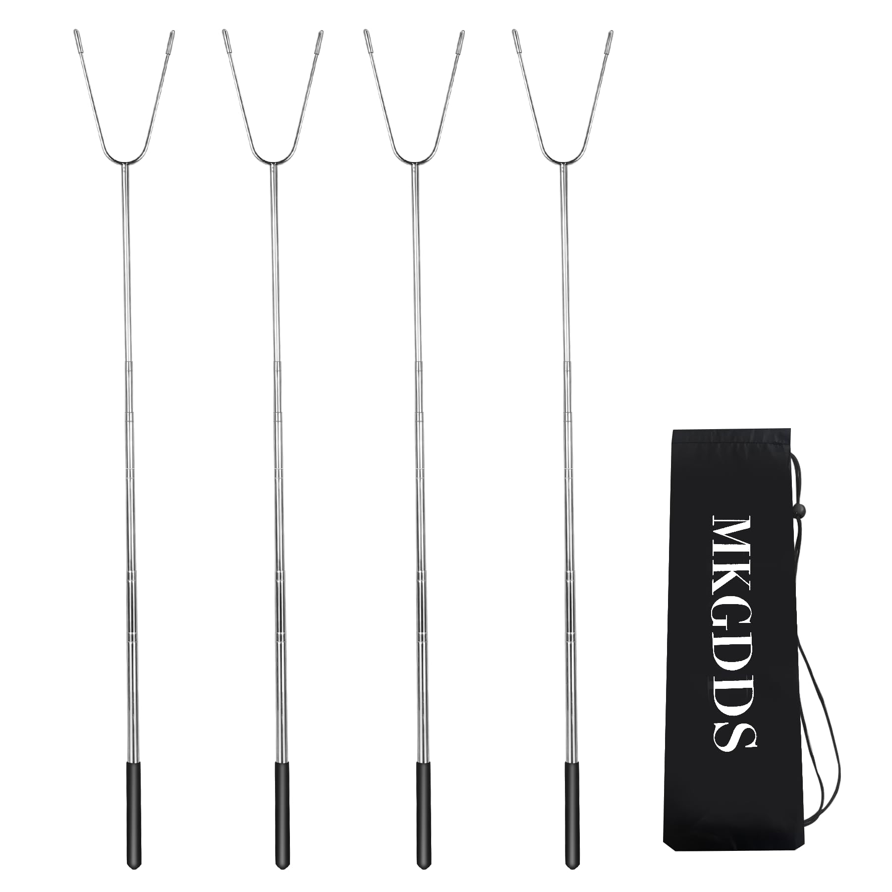 MKGDDS front view of four roasting sticks showing design and benefit of durability