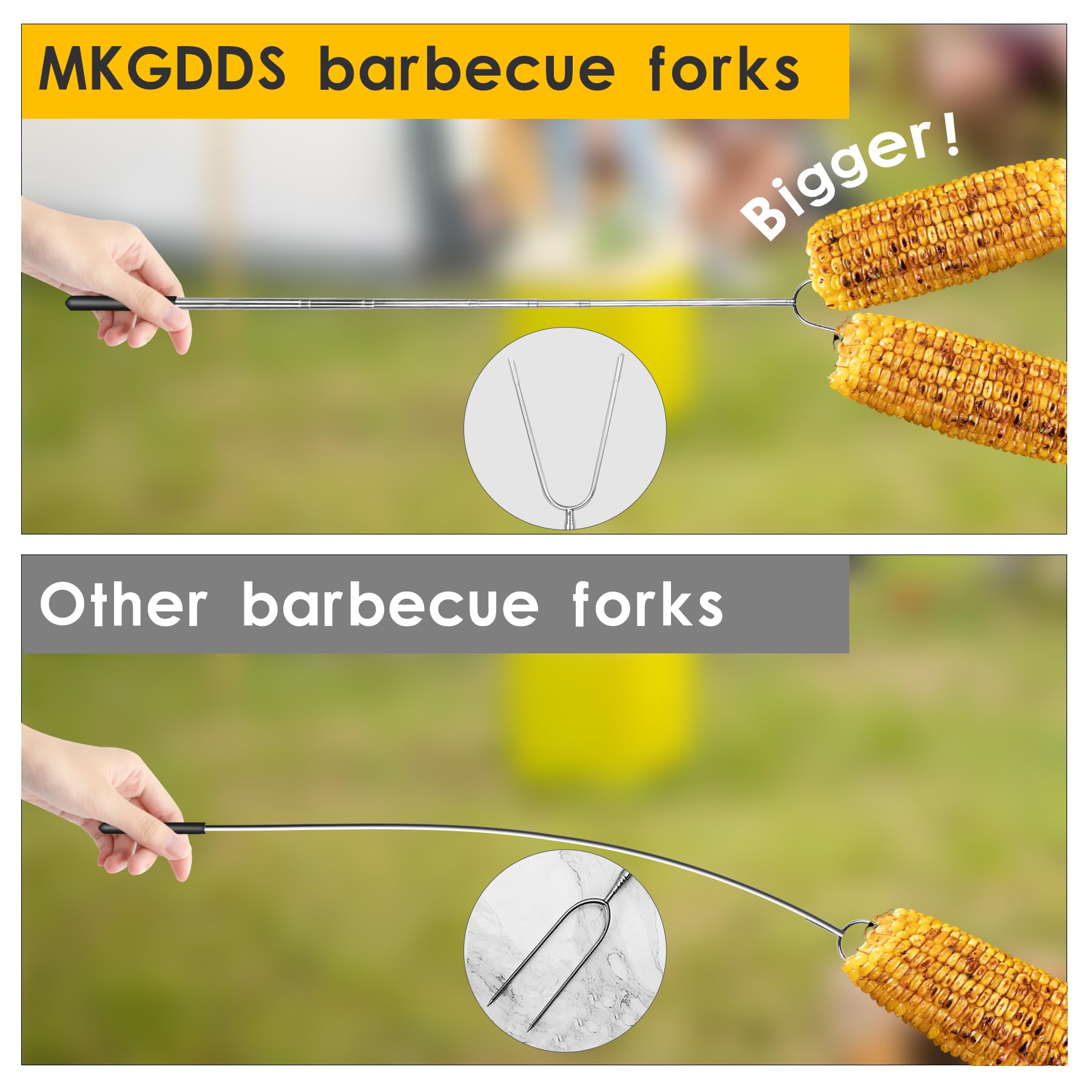 MKGDDS fully extended stick roasting marshmallows showing safe distance benefit