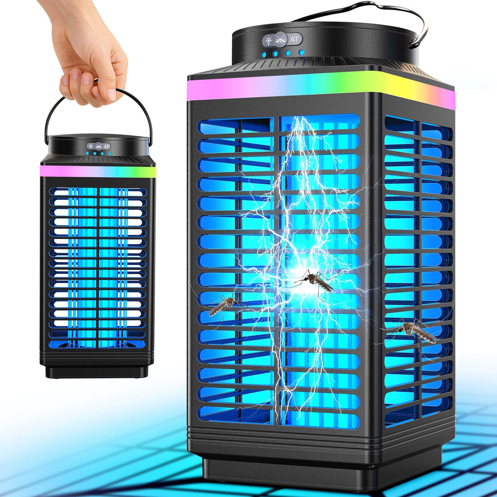 MKNXYD front view showing compact bug zapper and protective casing for safe use
