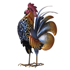 Mloarts metal rooster front view showing proud stance and decorative finish