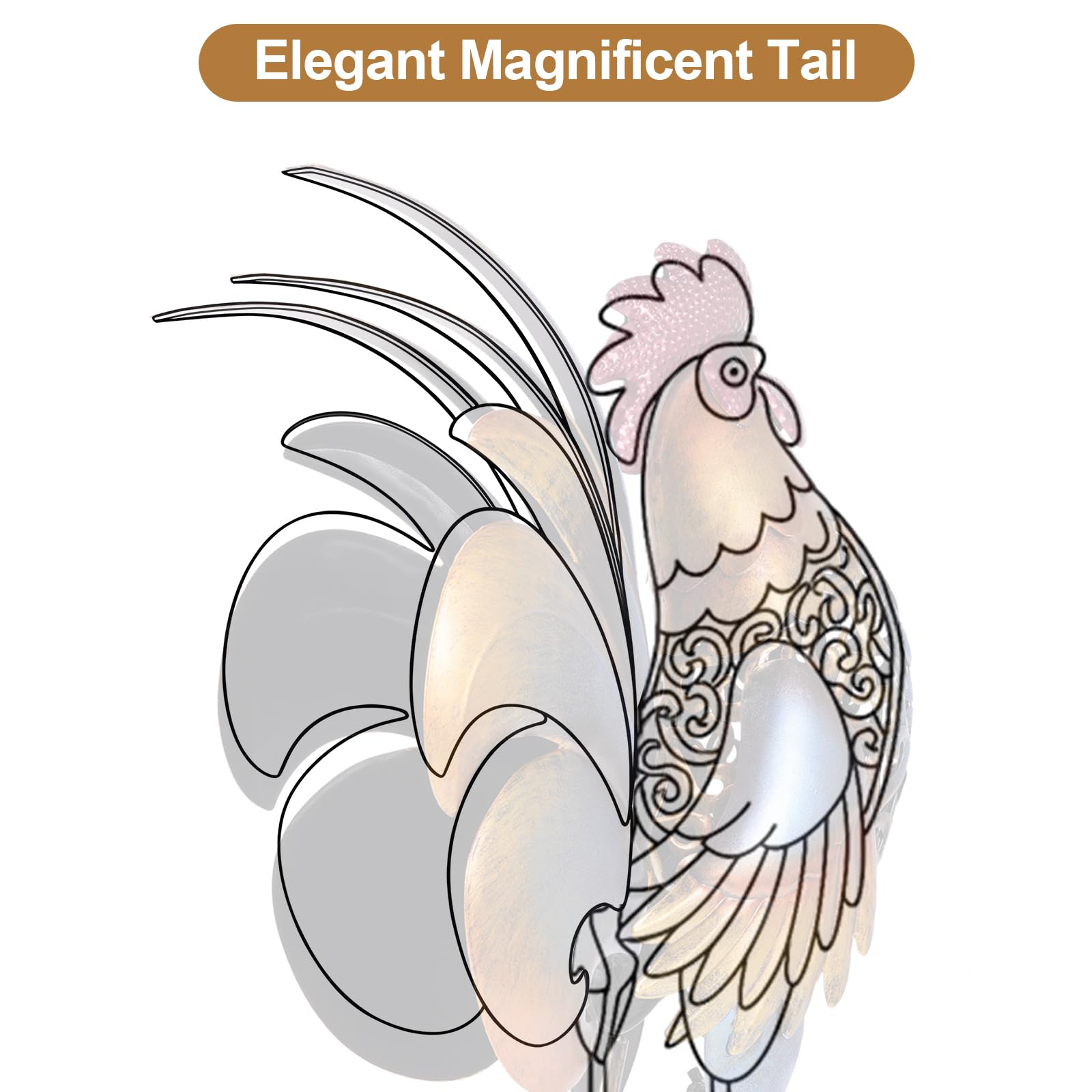 Mloarts rooster next to a watering can to show size and scale