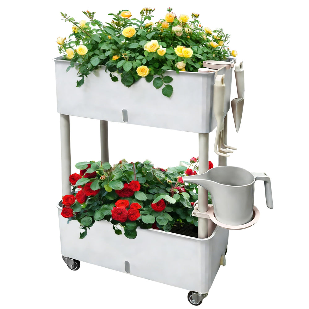 MNKXL front view of two-tier planter showing stacked growing space and mobility benefit