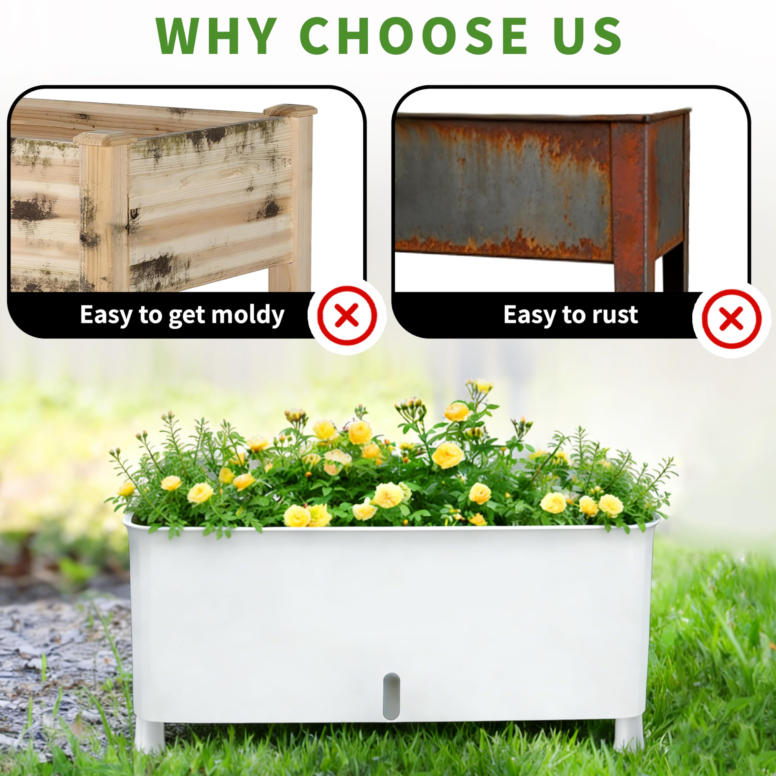 MNKXL side profile of raised planter highlighting ergonomic height and accessibility