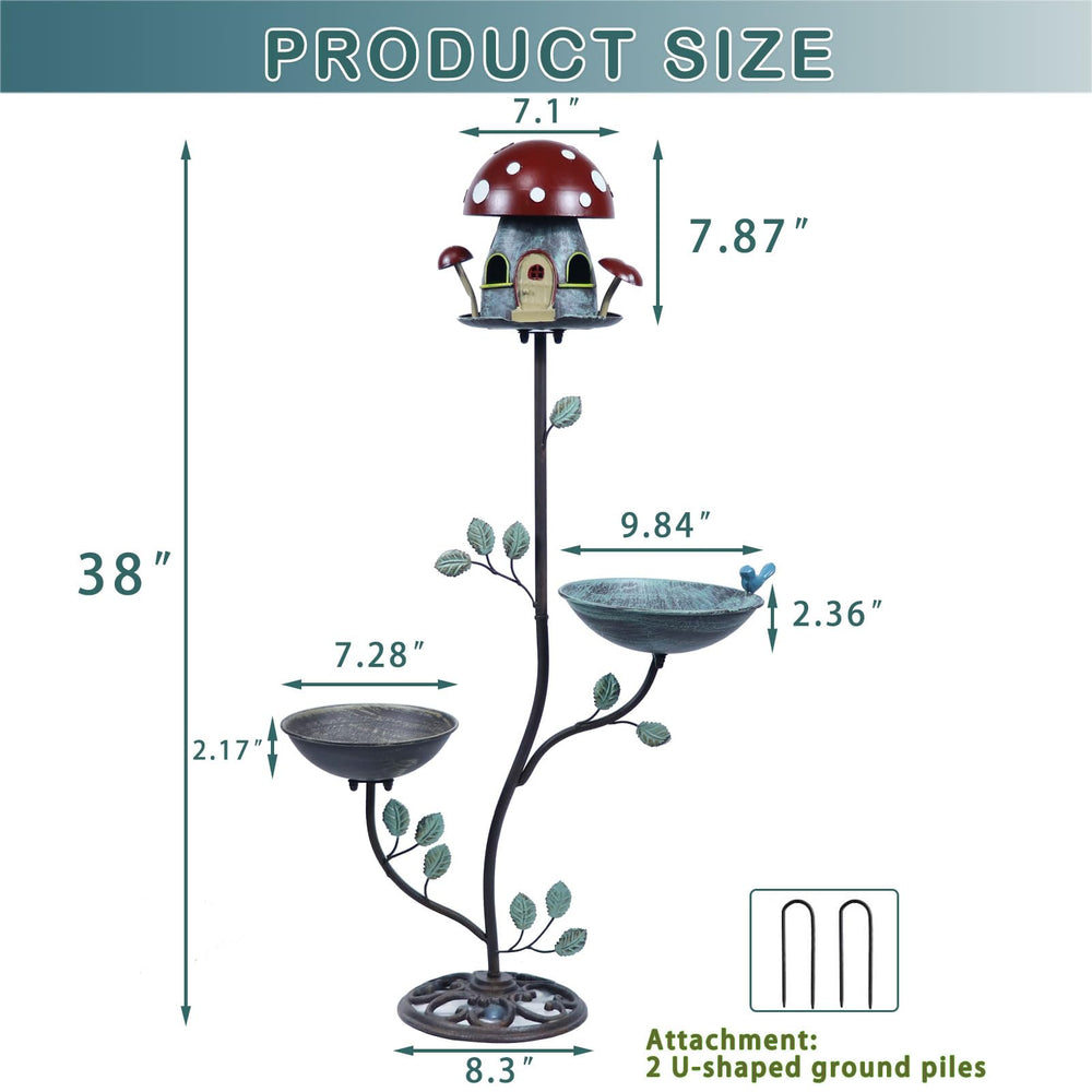 MNRYLKB bird bath in use with small birds feeding and bathing for natural backyard attraction