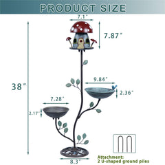 MNRYLKB bird bath in use with small birds feeding and bathing for natural backyard attraction