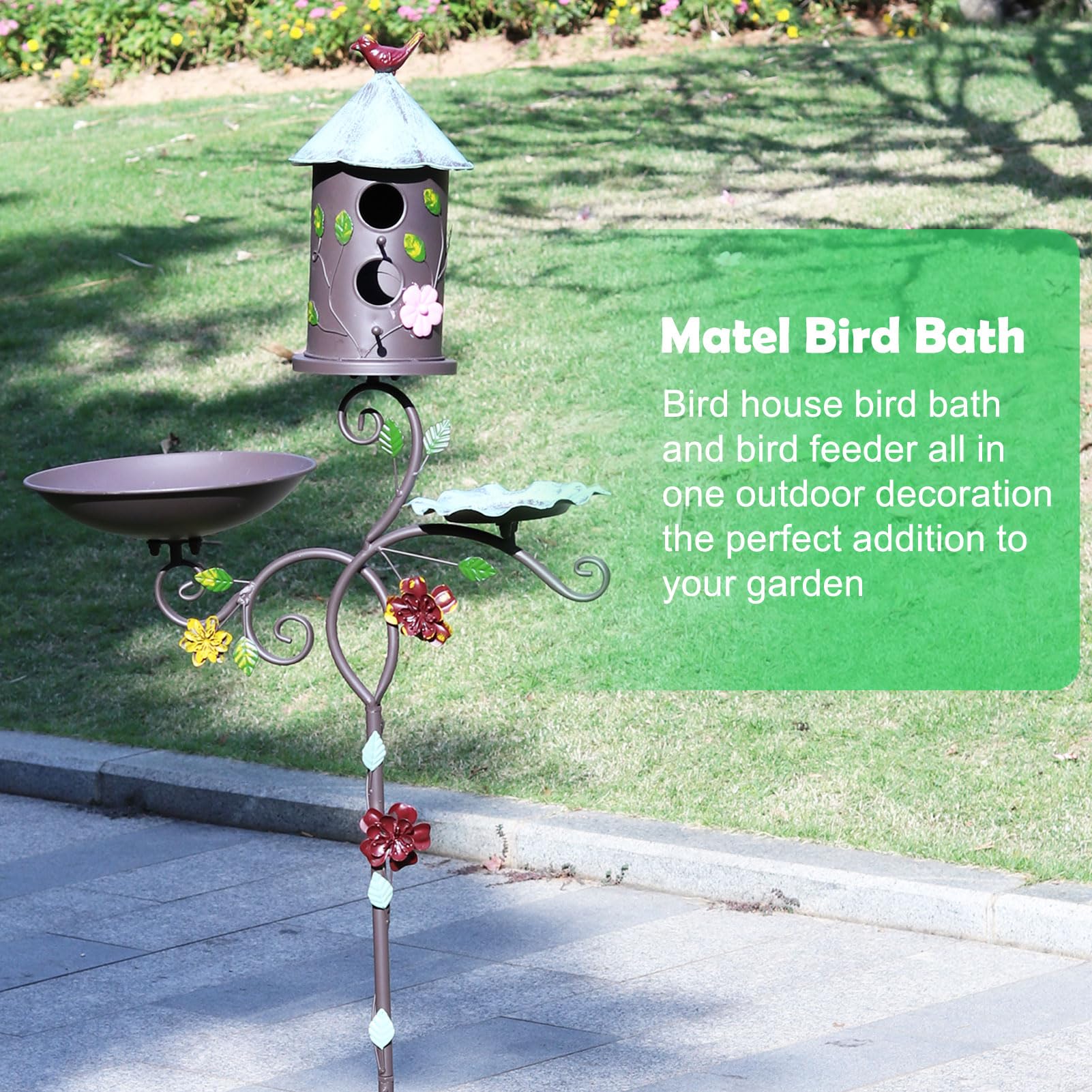 MNRYLKB close-up of metal bird bath surface showing durability and easy cleaning