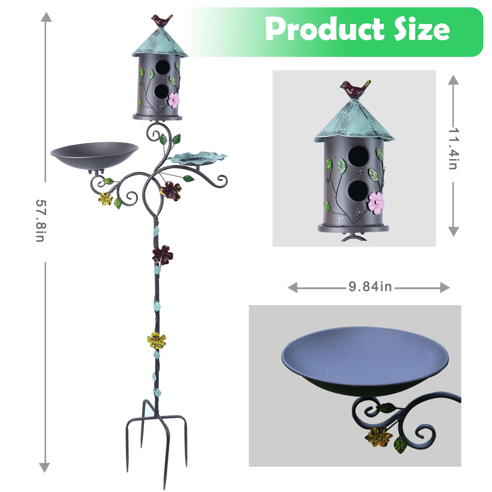 MNRYLKB decorative leaf and flower metal details adding garden charm