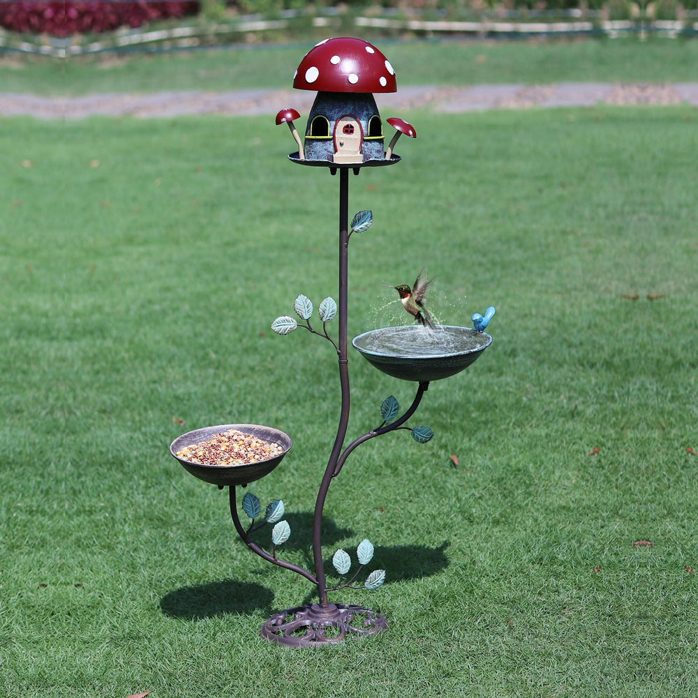 MNRYLKB front view of full 3-in-1 bird bath showing stable cast iron base and bowls for birds