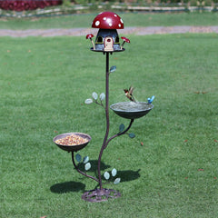 MNRYLKB front view of full 3-in-1 bird bath showing stable cast iron base and bowls for birds