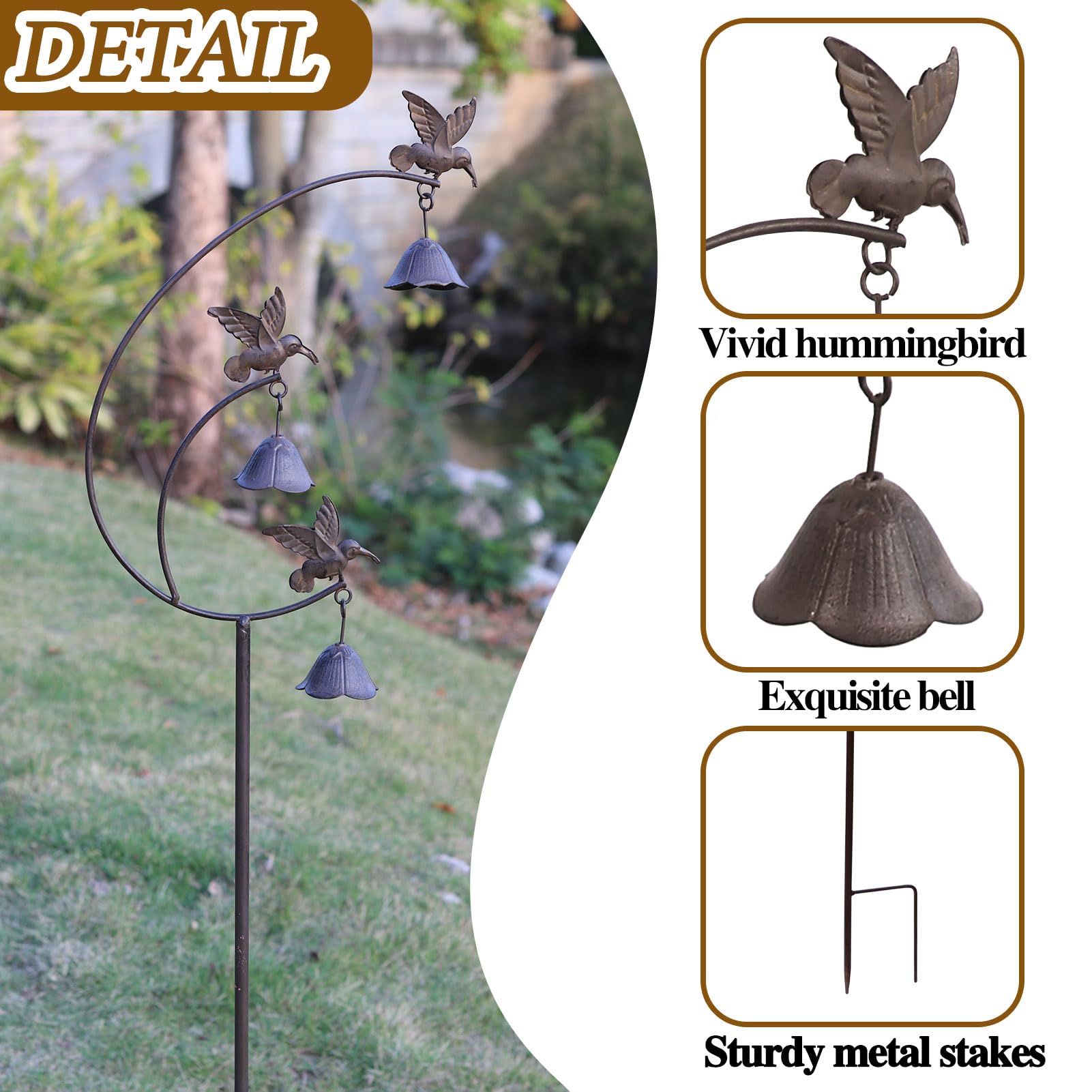 MNRYLKB garden stake placed in a flower bed showing movement and decorative appeal