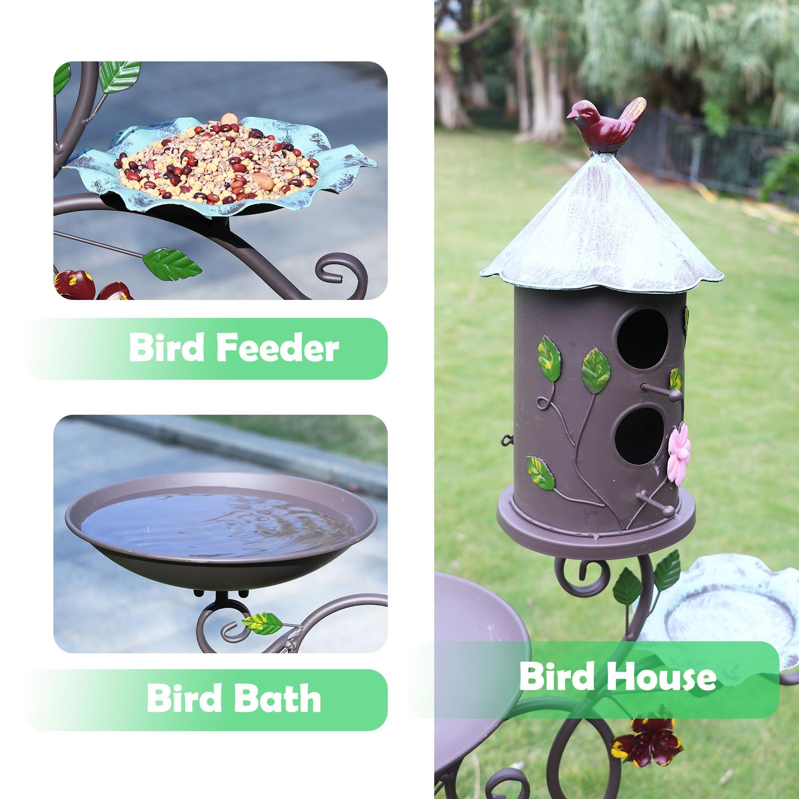 MNRYLKB side view showing birdhouse and feeder arms for multi-use visits
