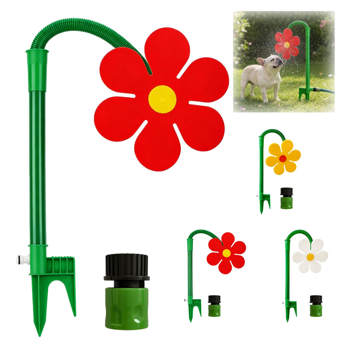 MTNTOEFMT Crazy Daisy front view showing full rotating flower and stake, ideal for lawn coverage