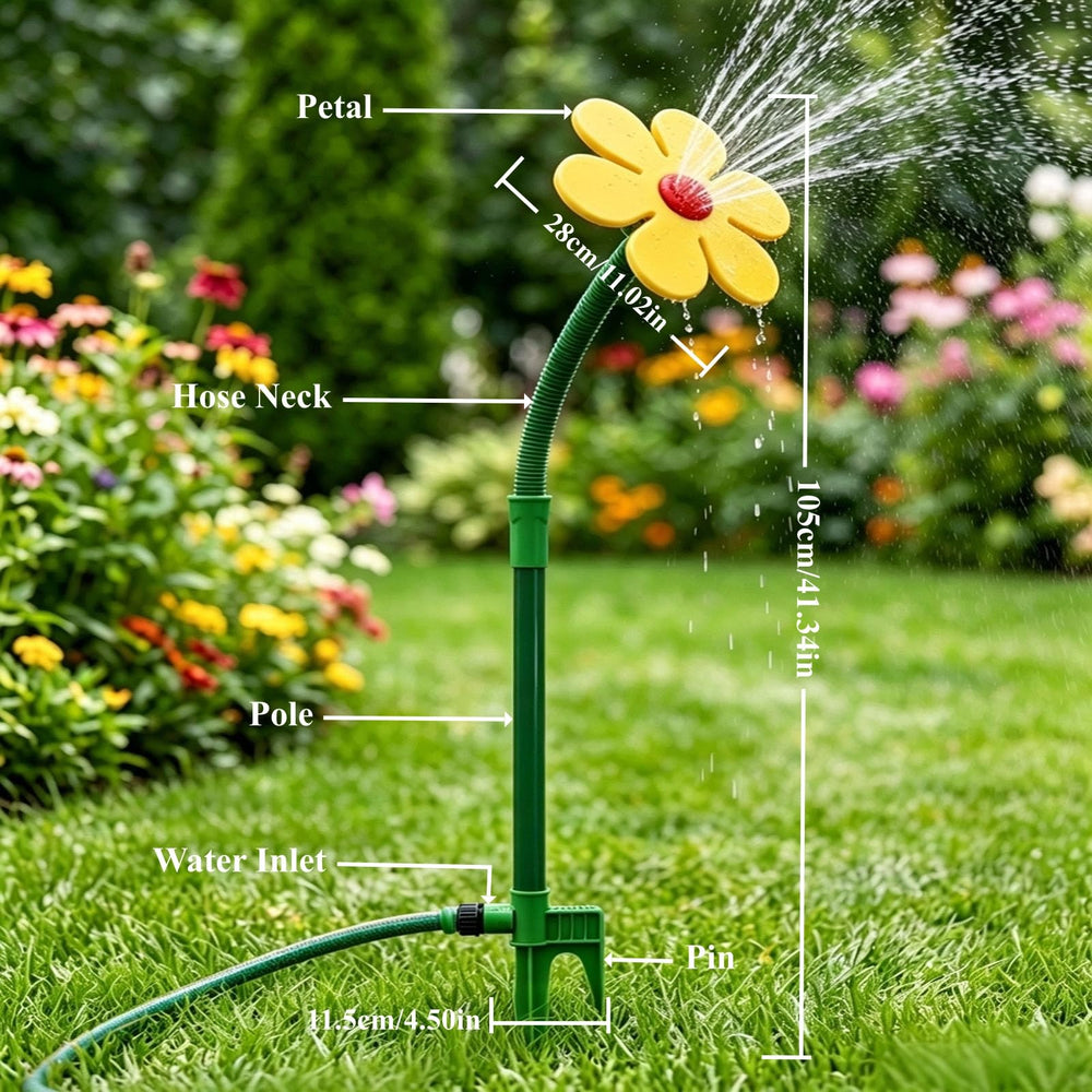 MTNTOEFMT sprinkler next to an adult foot for scale showing compact backyard size