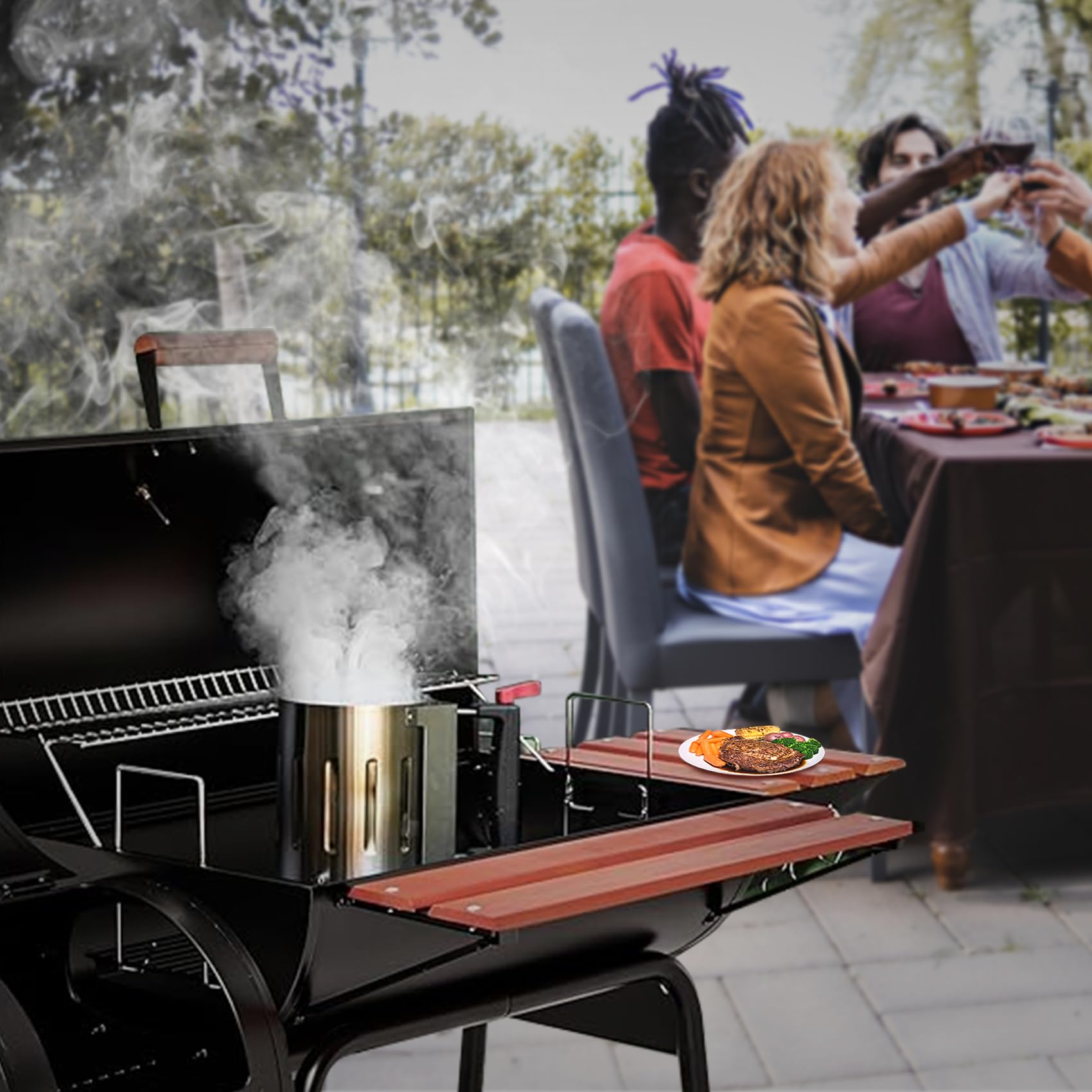 MOASKER ash pan in backyard grill scene showing practical replacement benefit