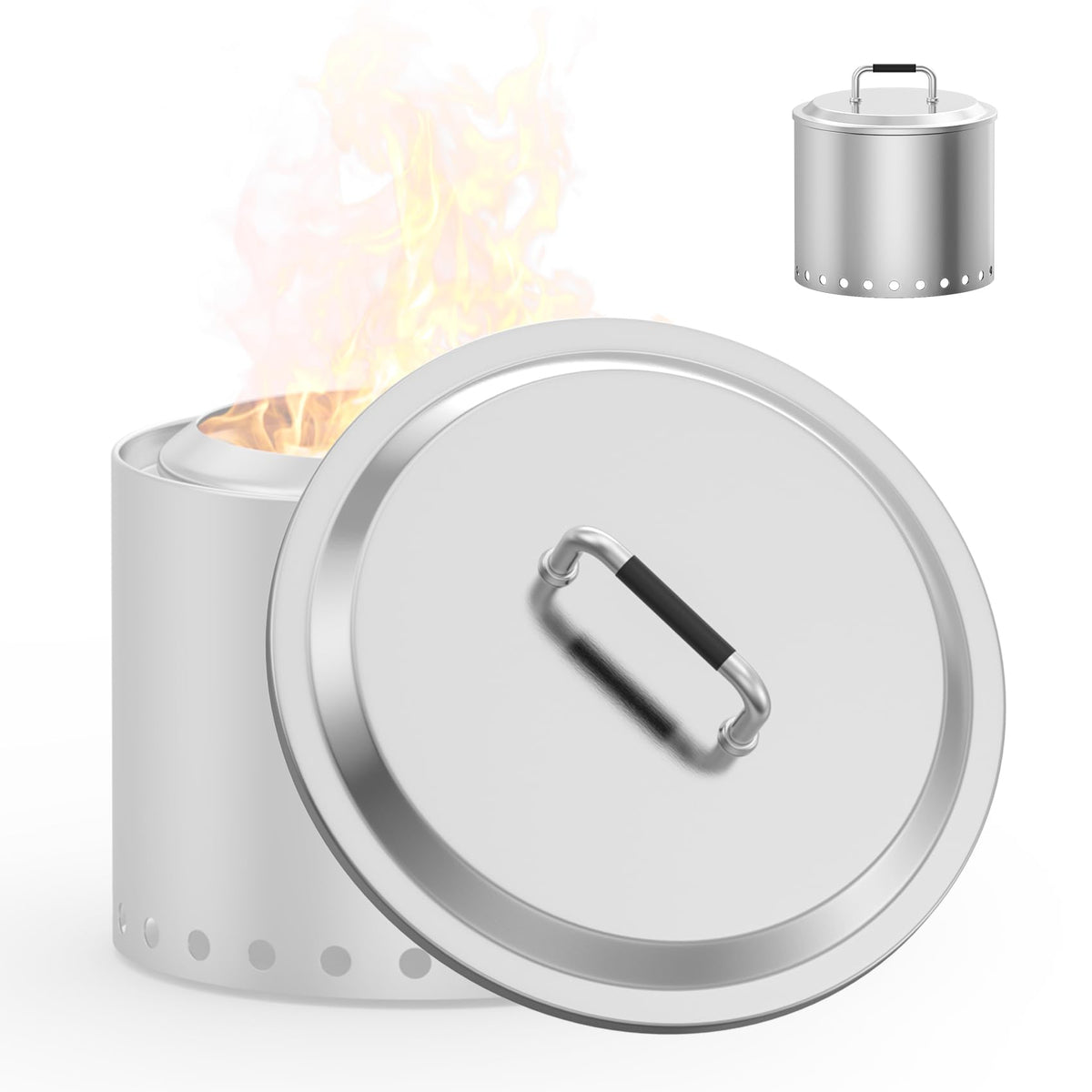 MOASKER front view showing lid fitted on Solo Stove Bonfire, protecting embers