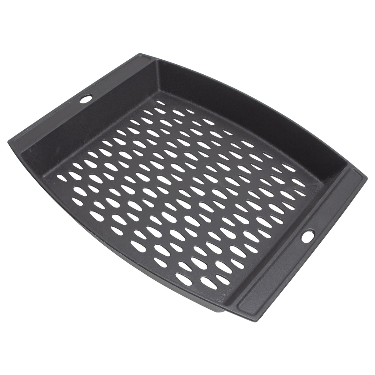 MOASKER front view of cast iron grill basket showing sturdy build and cooking area