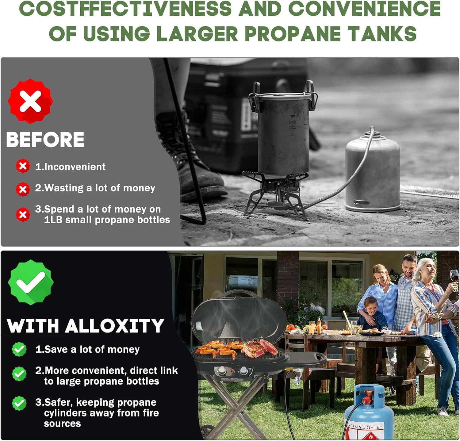 MOASKER 4-foot hose laid flat showing flexible reinforced layers for safer tank placement