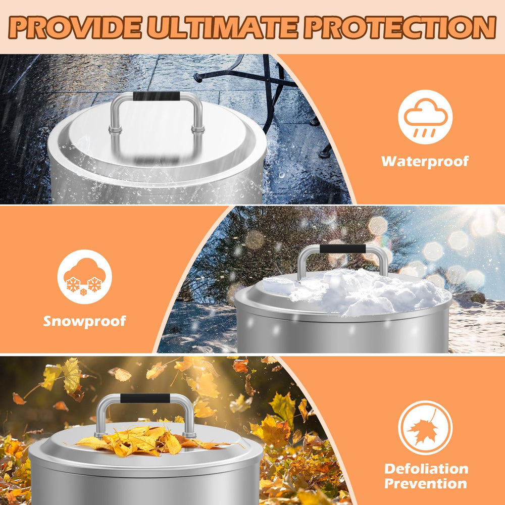 MOASKER lid stored on patio protecting fire pit from leaves and rain