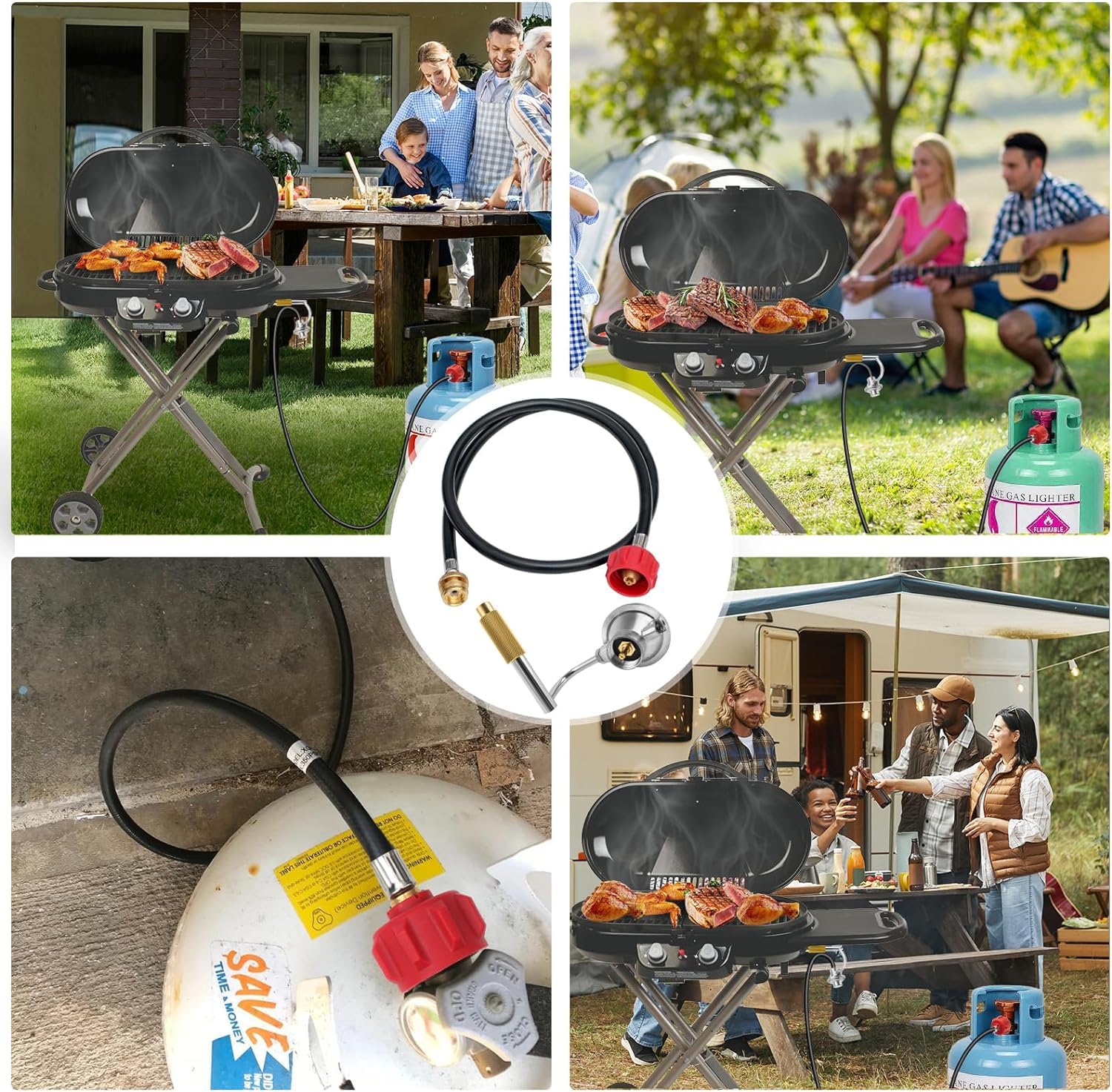 MOASKER lifestyle image: campground griddle with adapter delivering continuous cooking power