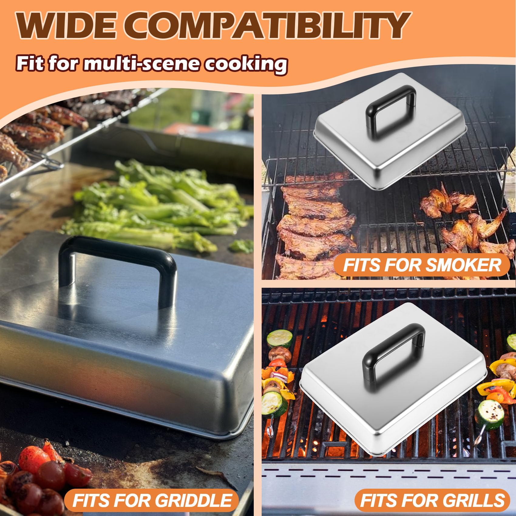MOASKER press applying pressure on burger for improved sear and faster cook
